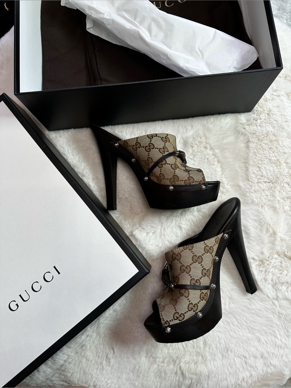 Gucci Women's Brown Monogram Mules - Picture 16 of 16